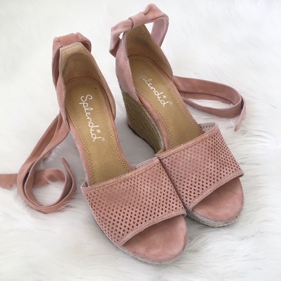 Splendid Shoes - Splendid Blush Pink Suede Tie Ankle Wedge